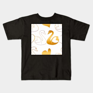 Golden swans in love on white Kids T-Shirt